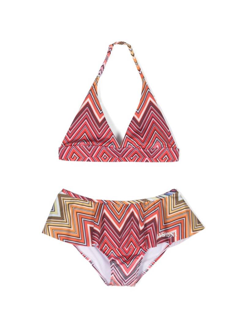 Missoni Kids ruffle-detailed chevron-print bikini - Red von Missoni Kids