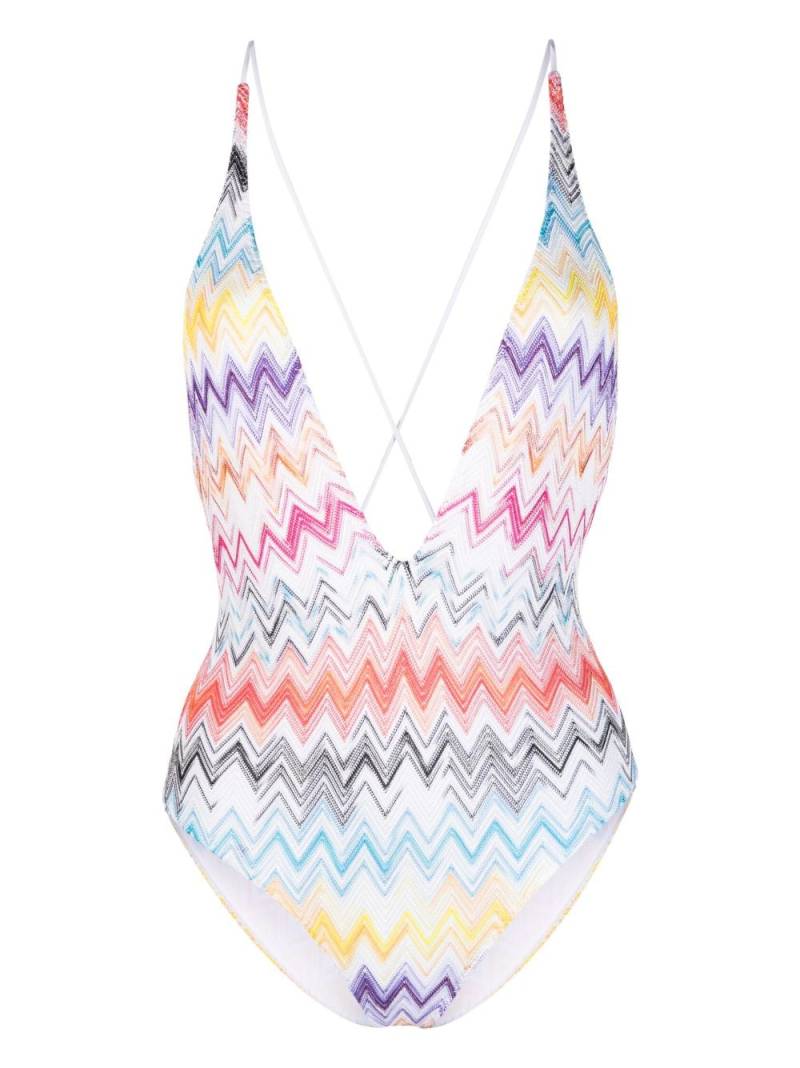 Missoni V-neck zigzag-print swimsuit - White von Missoni