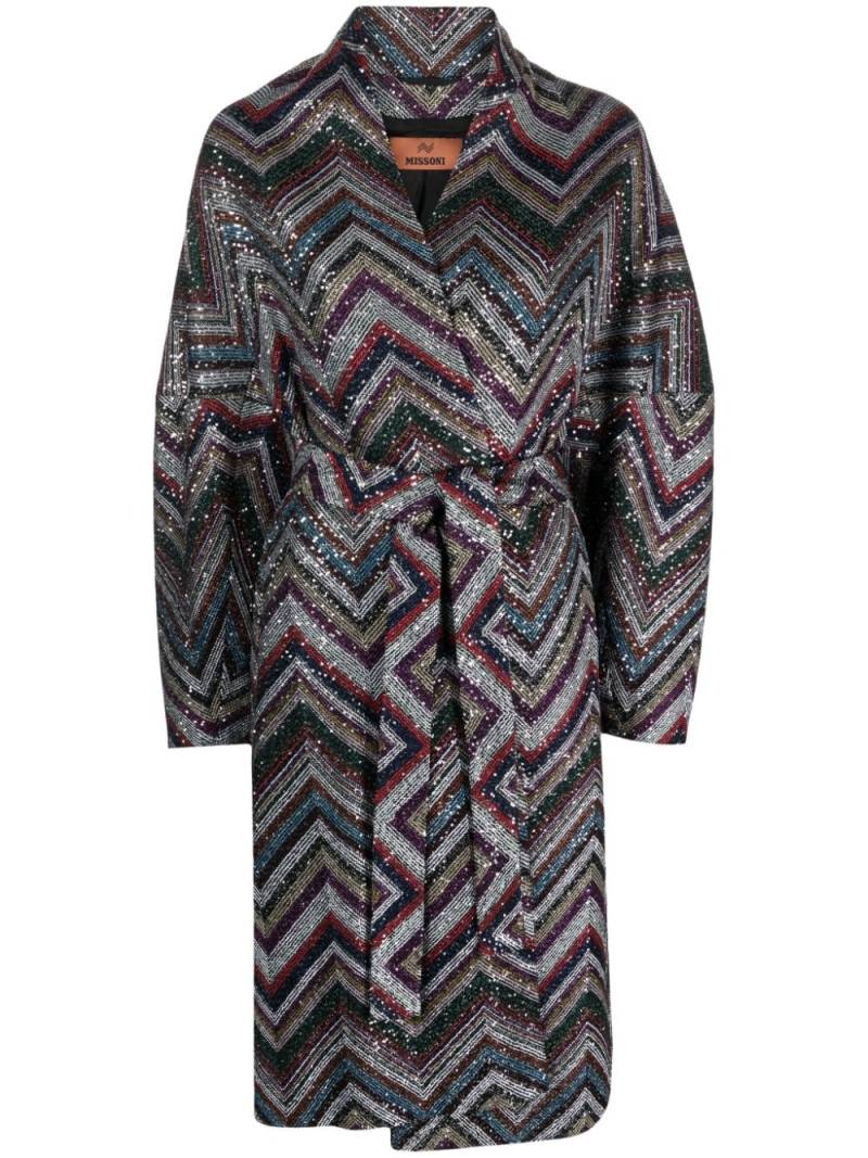 Missoni Zigzag sequin-embellished belted coat - Green von Missoni