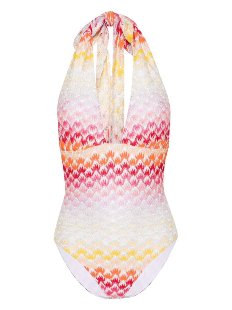 Missoni knitted-overlay halterneck swimsuit - Pink von Missoni