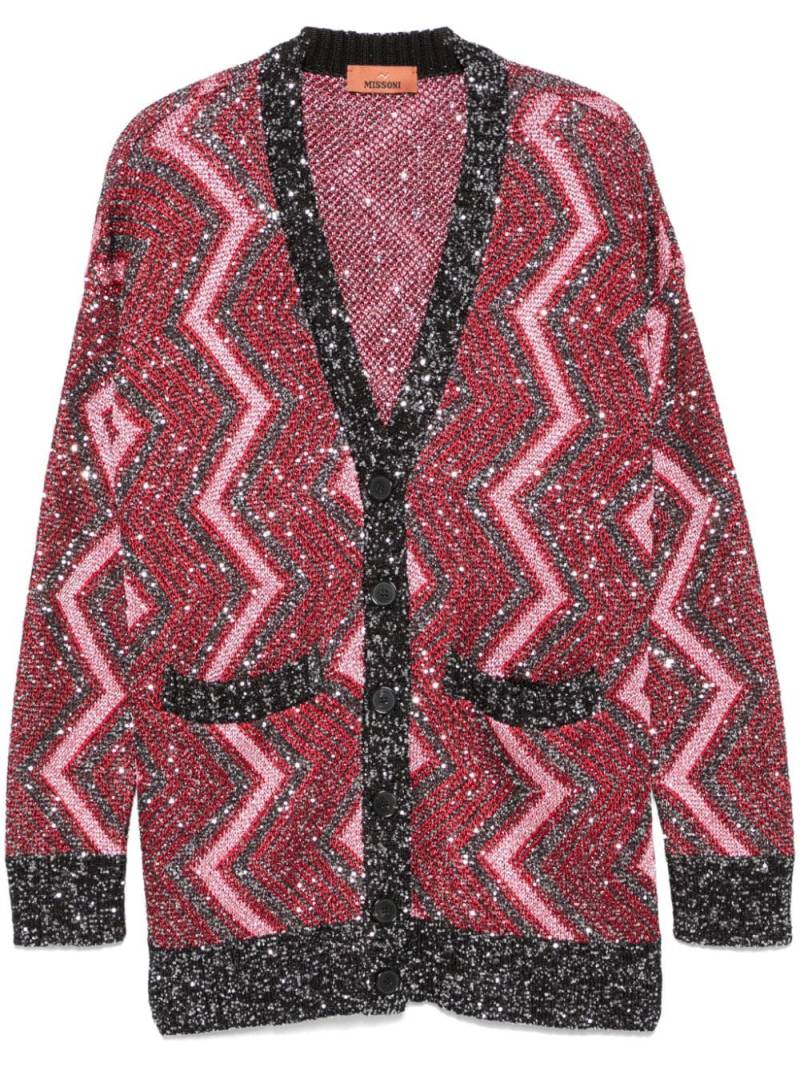 Missoni sequin-embellished zigzag-design cardigan - Red von Missoni