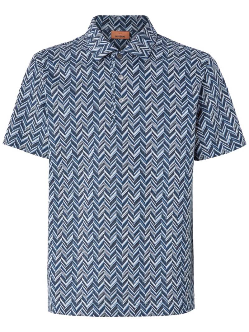 Missoni zigzag-jacquard cotton polo shirt - Blue von Missoni