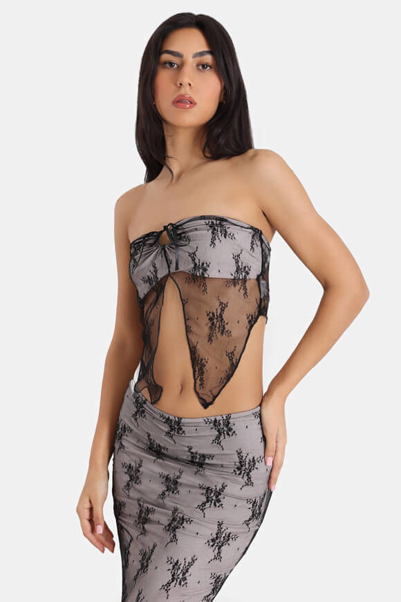 Missue Mesh Bandeau-Crop Top | Schwarz + Hellbeige | Damen  | L von Missue