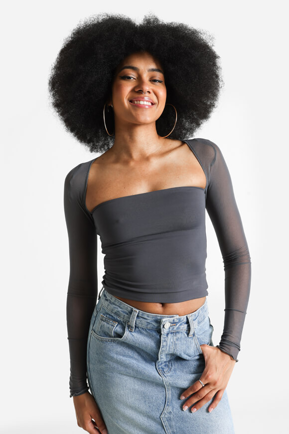 Missue Crop Langarmshirt | Dunkelgrau | Damen  | L von Missue