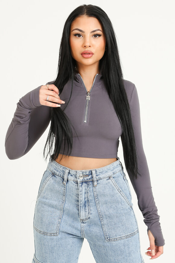 Missue Crop Langarmshirt | Dunkelgrau | Damen  | XS von Missue