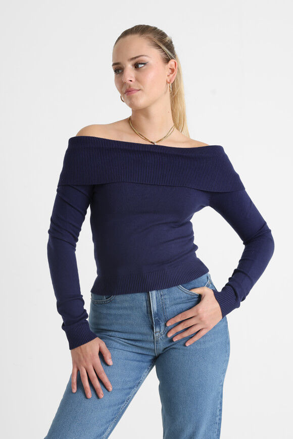 Missue Crop Off Shoulder Feinstrickpullover | Marineblau | Damen  | S von Missue