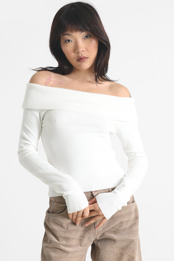 Missue Crop Off Shoulder Feinstrickpullover | Offwhite | Damen  | L von Missue