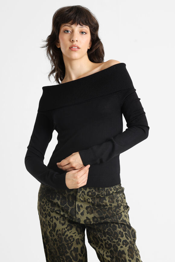 Missue Crop Off Shoulder Feinstrickpullover | Schwarz | Damen  | S von Missue