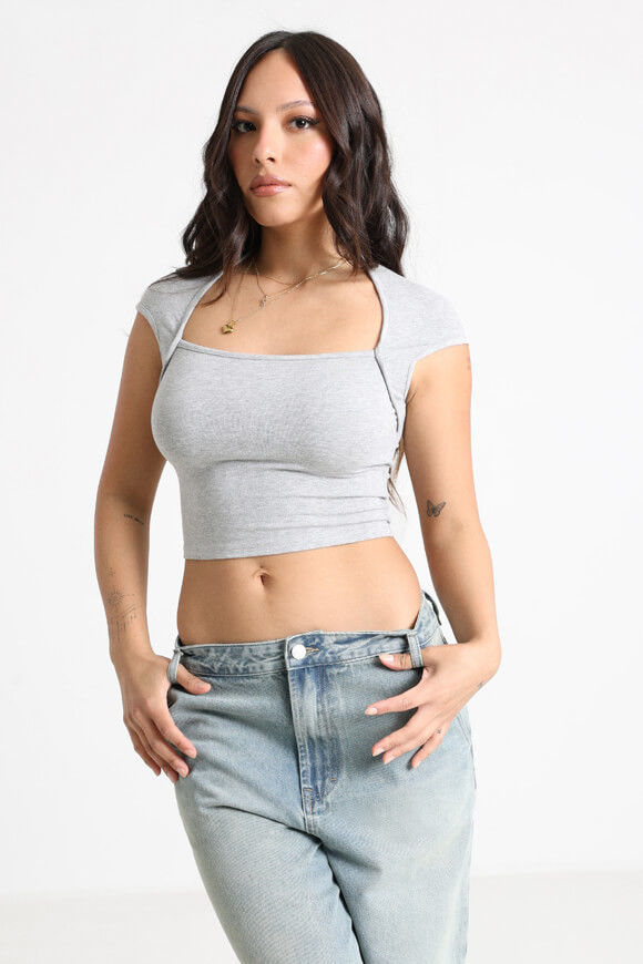 Missue Crop T-Shirt | Grau meliert | Damen  | L von Missue