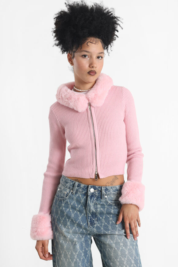 Missue Gerippter Crop Cardigan | Rosa | Damen  | L von Missue