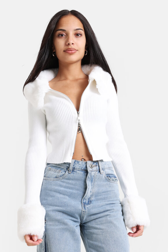 Missue Gerippter Crop Cardigan | Weiss | Damen  | XS von Missue