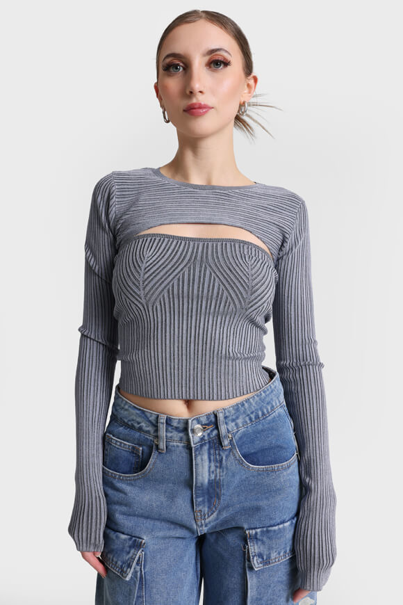 Missue Gerippter Feinstrickpullover | Grau | Damen  | L von Missue