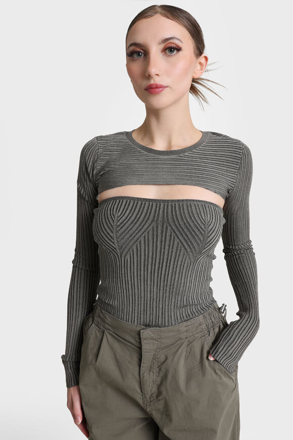 Missue Gerippter Feinstrickpullover | Khaki | Damen  | XS von Missue