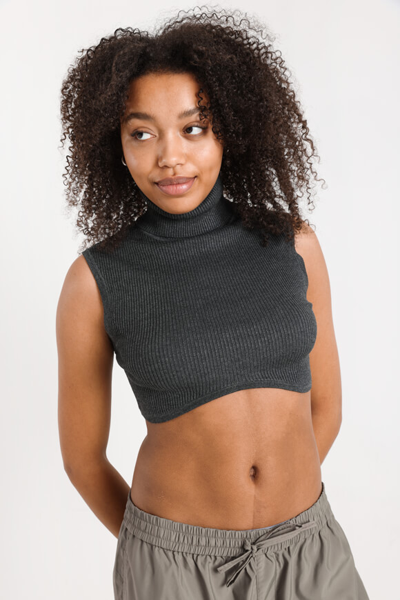 Missue Geripptes Crop Stricktop | Dunkelgrau | Damen  | L von Missue