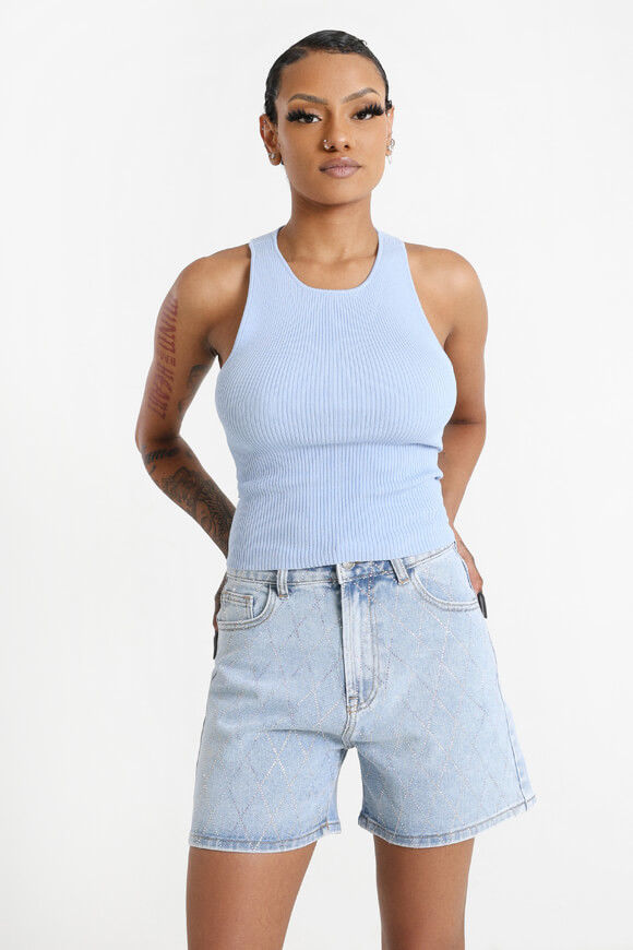 Missue Geripptes Crop Stricktop | Hellblau | Damen  | L von Missue