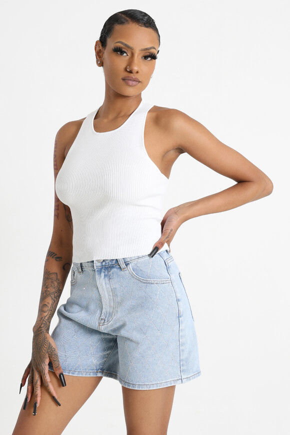 Missue Geripptes Crop Stricktop | Weiss | Damen  | L von Missue