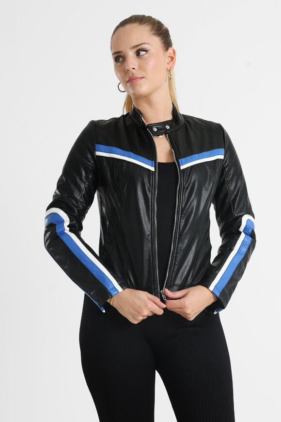 Missue Kunstleder Bikerjacke | Schwarz + Blau | Damen  | L von Missue