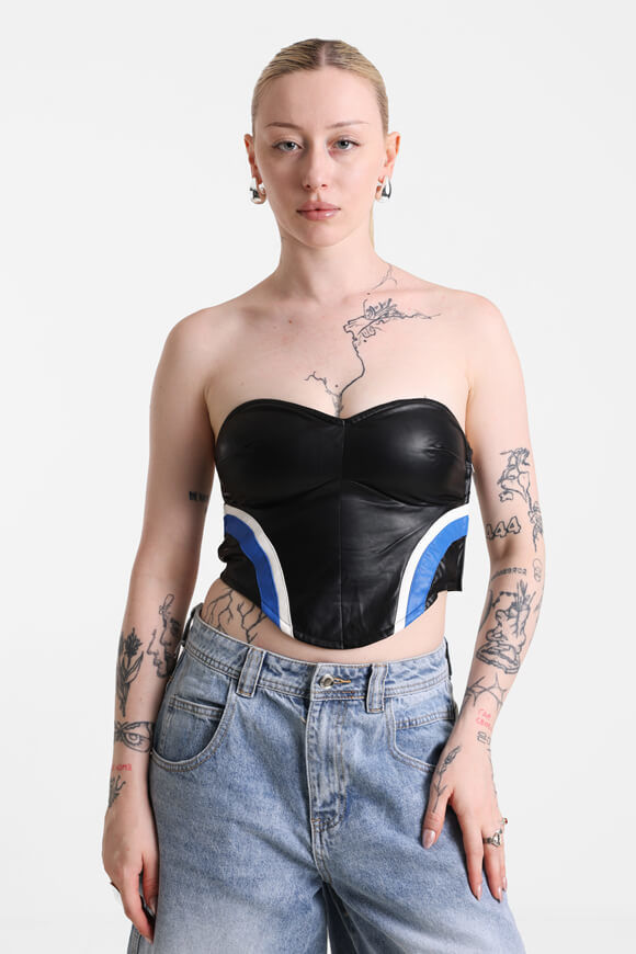 Missue Kunstleder Corsage-Top | Schwarz + Blau | Damen  | S von Missue