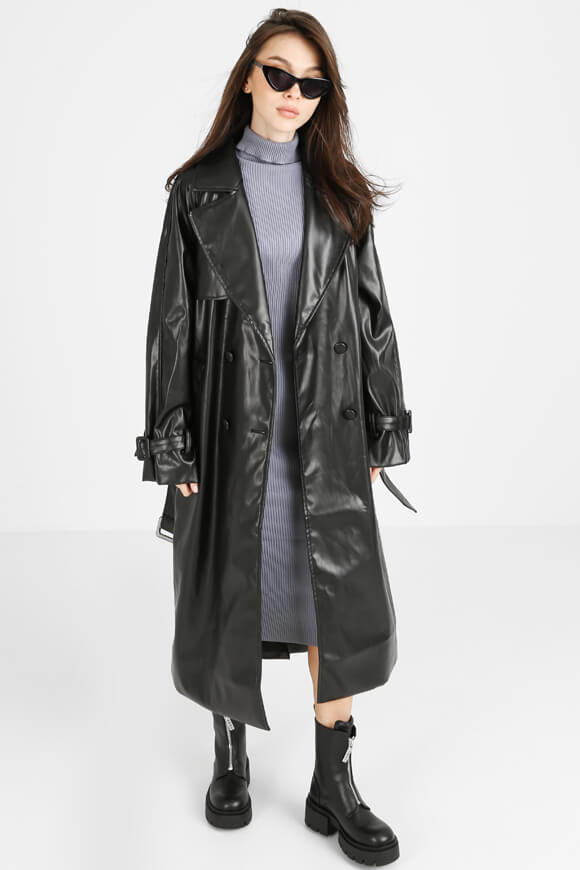 Missue Kunstleder Trenchcoat | Schwarz | Damen  | M von Missue