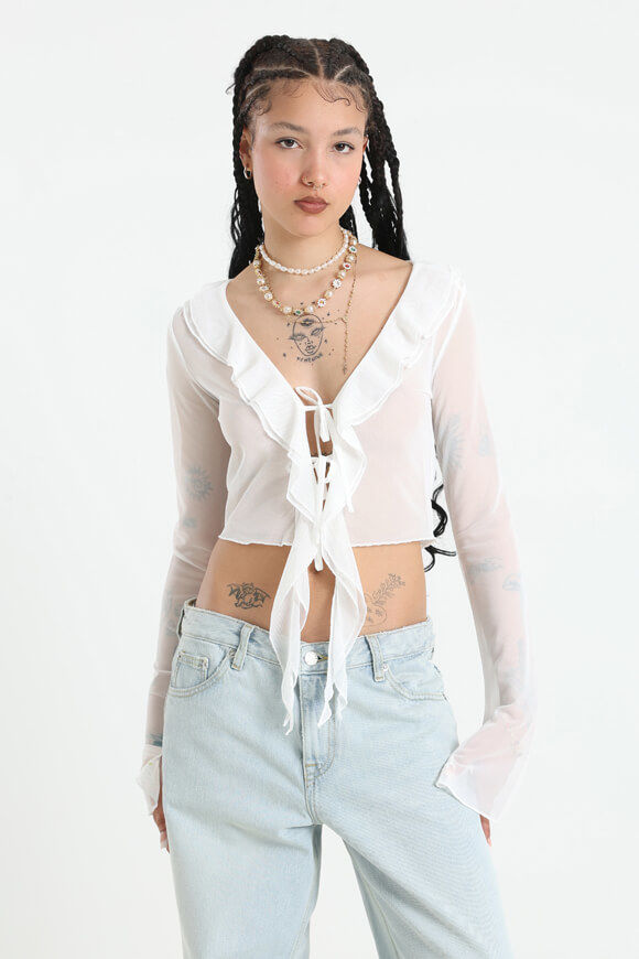 Missue Mesh Crop Bluse | Offwhite | Damen  | M von Missue