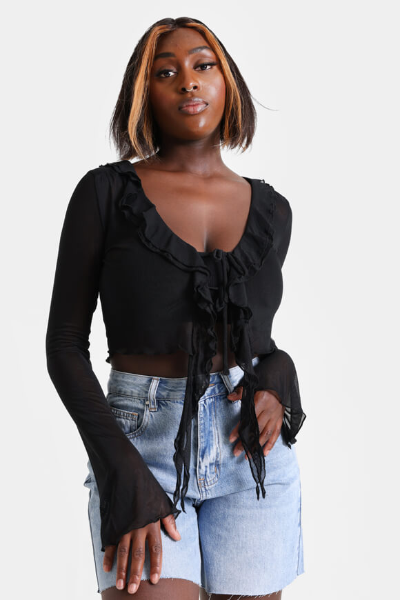 Missue Mesh Crop Bluse | Schwarz | Damen  | M von Missue