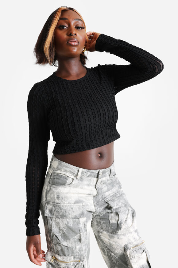 Missue Mesh Crop Langarmshirt | Schwarz | Damen  | L von Missue