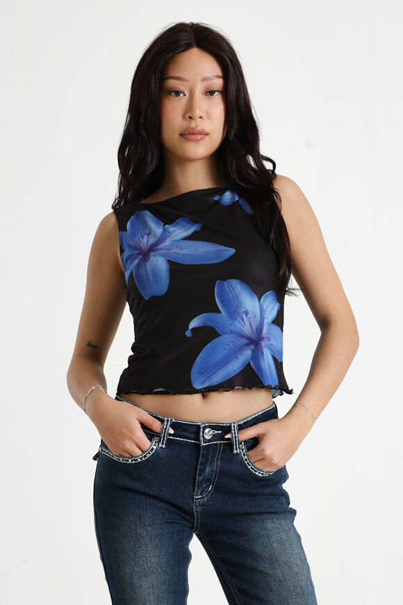 Missue Mesh Crop Top | Schwarz + Blau | Damen  | XS von Missue