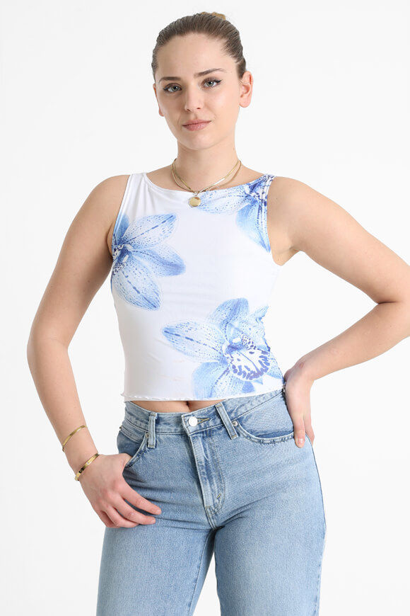 Missue Mesh Crop Top | Weiss + Blau | Damen  | S von Missue