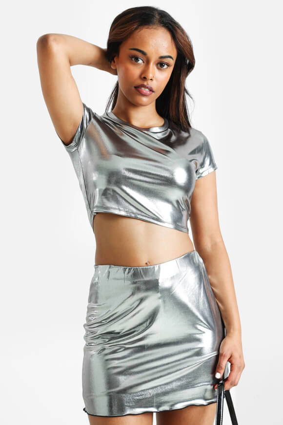 Missue Metallic Crop T-Shirt | Silber | Damen  | L von Missue