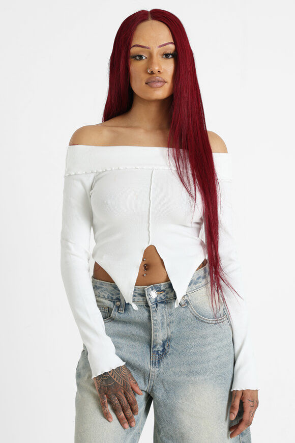 Missue Off Shoulder Crop Langarmshirt | Ecru | Damen  | L von Missue