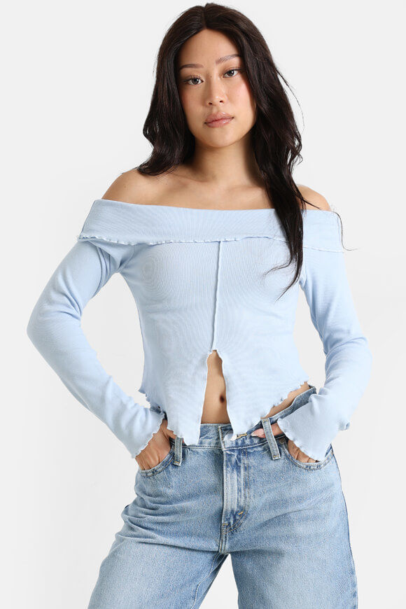 Missue Off Shoulder Crop Langarmshirt | Hellblau | Damen | XXS Missue Off Shoulder Crop Langarmshirt | Hellblau | Damen | XXS von Missue