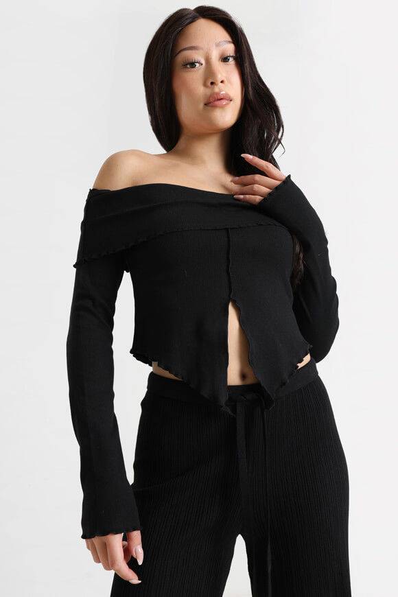 Missue Off Shoulder Crop Langarmshirt | Schwarz | Damen  | L von Missue