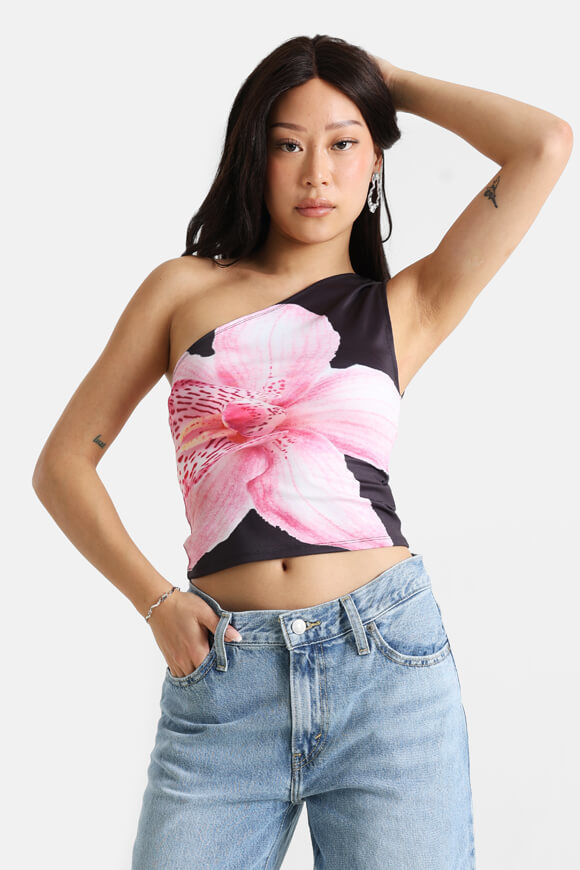 Missue One Shoulder Crop Top | Schwarz + Rosa | Damen  | M von Missue