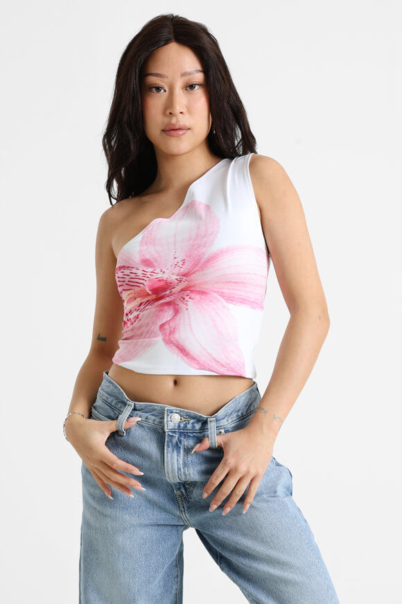 Missue One Shoulder Crop Top | Weiss + Pink | Damen  | L von Missue