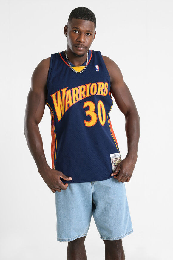 Mitchell & Ness Golden State Warriors Mesh Tanktop | Navy + Orange | Herren  | L von Mitchell & Ness