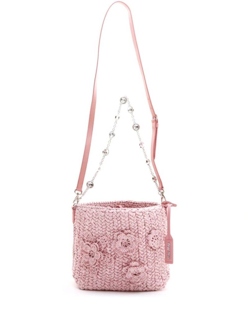 Miu Miu Pre-Owned appliquéd raffia shoulder bag - Pink von Miu Miu Pre-Owned