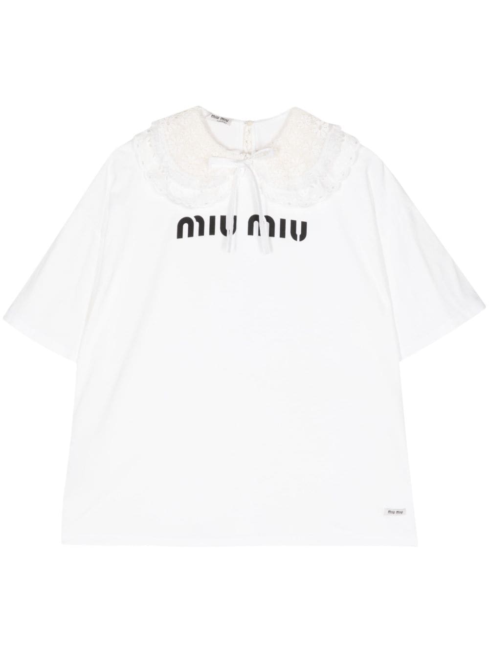 Miu Miu Pre-Owned bib-collar cotton T-shirt - White von Miu Miu Pre-Owned