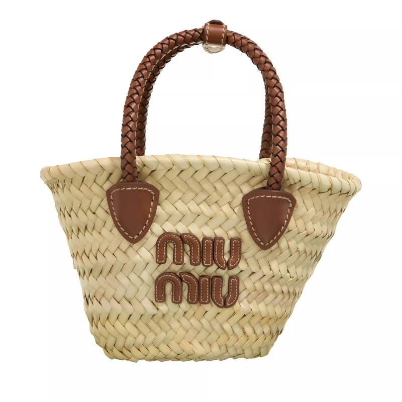 Miu Miu Henkeltasche - Logo Lettering Straw Tote Bag - Gr. unisize - in Beige - für Damen von Miu Miu