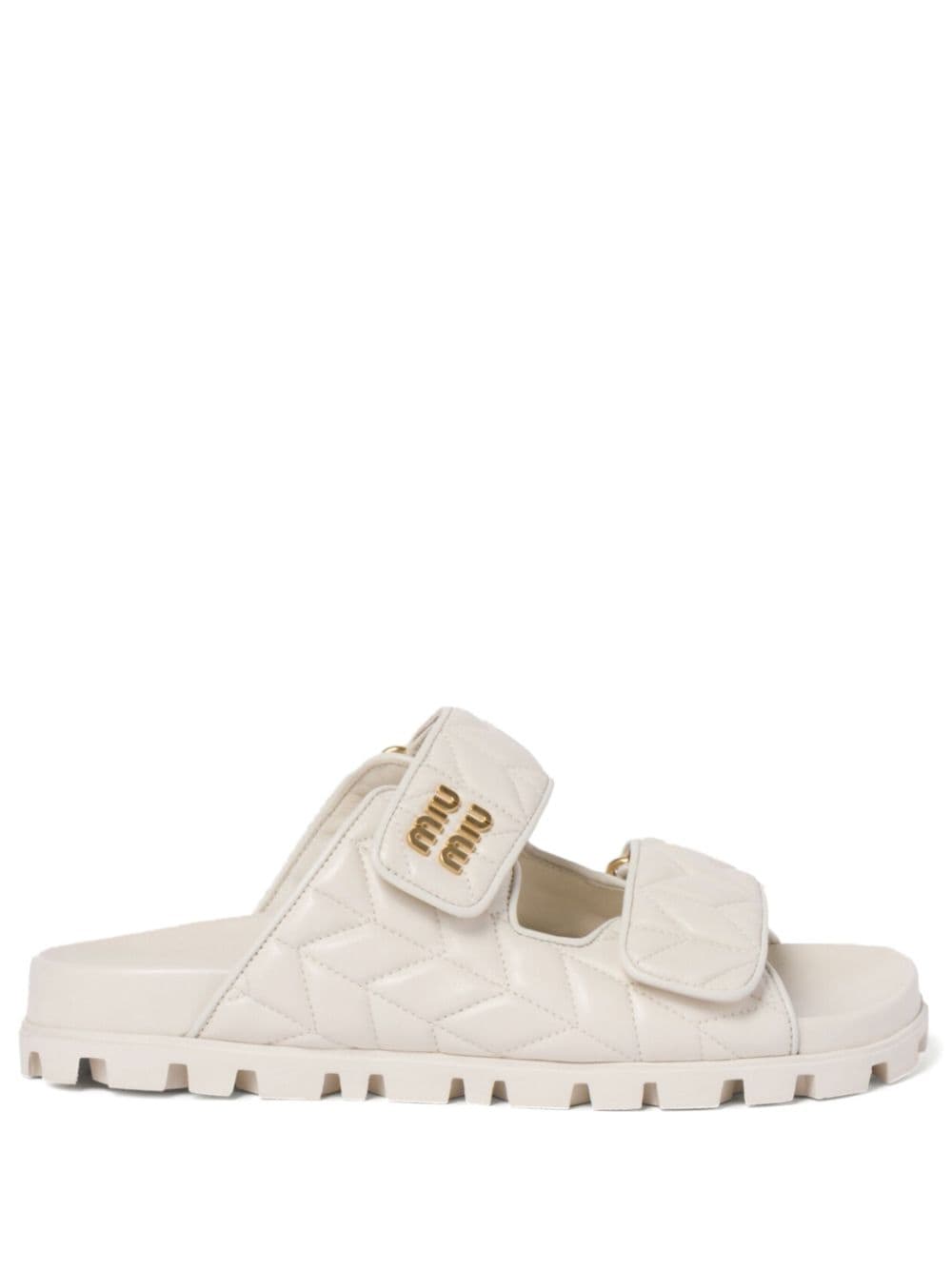 Miu Miu Matelassé nappa leather slides - White von Miu Miu