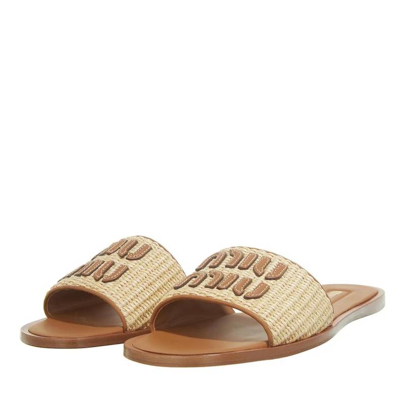 Miu Miu Slipper & Pantoletten - Logo-Patch Raffia Slides - Gr. 41 (EU) - in Beige - für Damen von Miu Miu