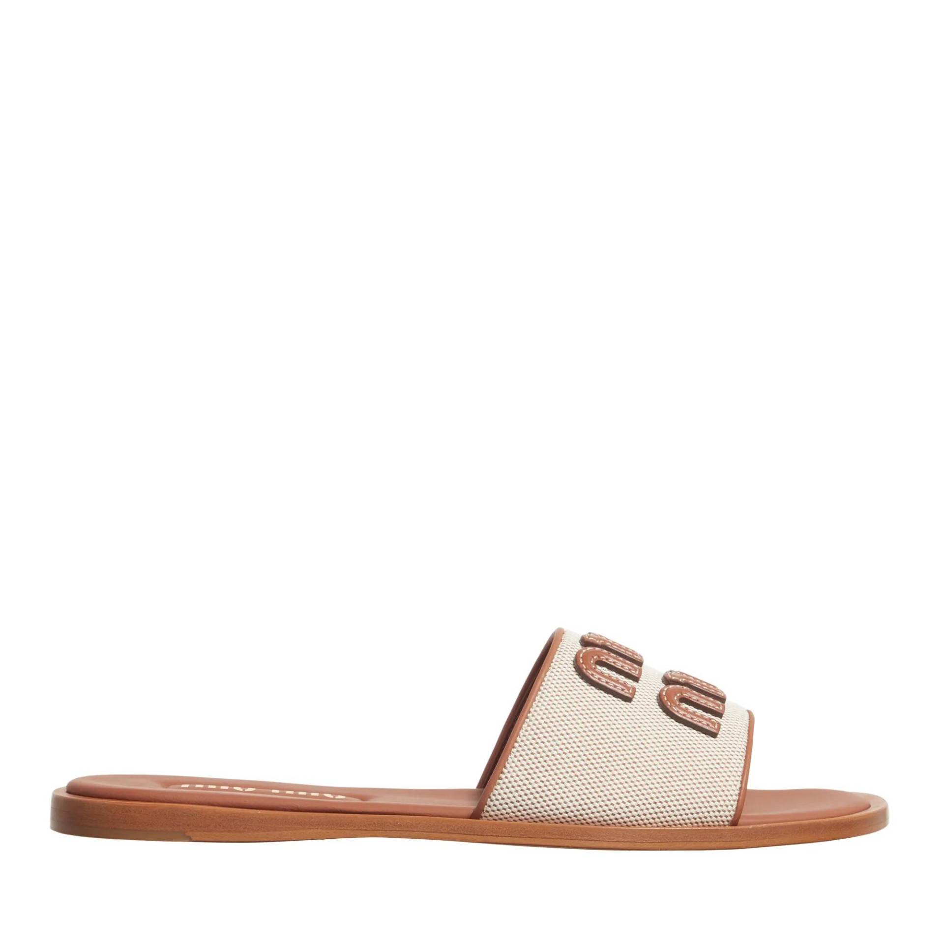 Miu Miu Slipper & Pantoletten - Logo Slides - Gr. 40 (EU) - in Beige - für Damen von Miu Miu