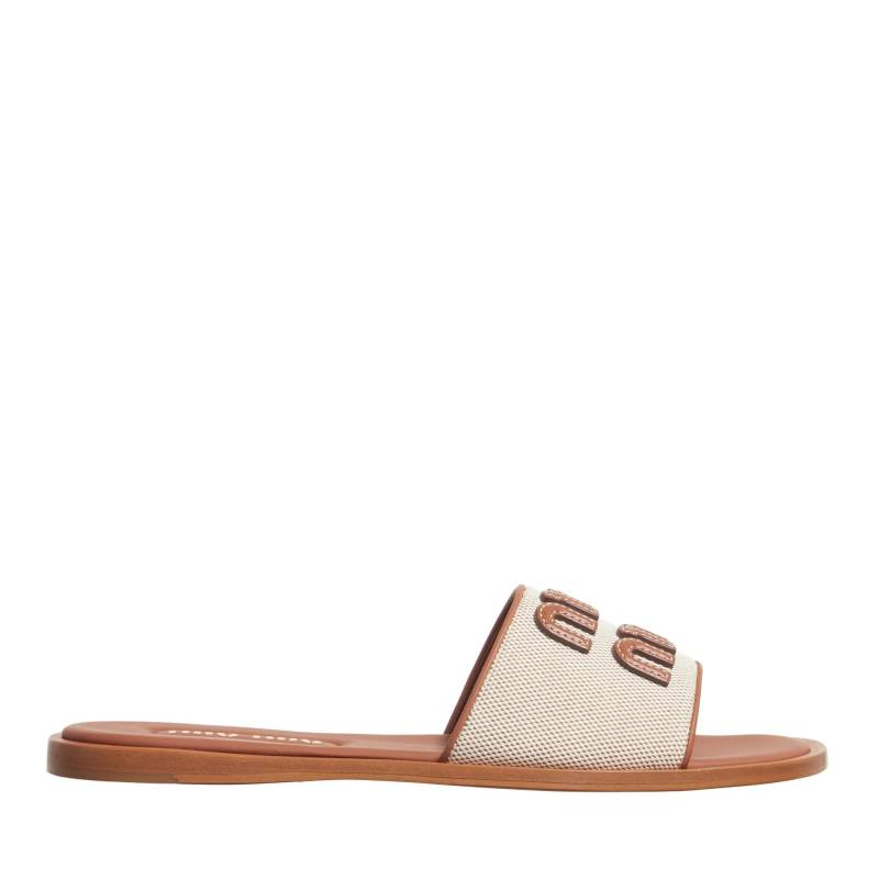 Miu Miu Slipper & Pantoletten - Logo Slides - Gr. 37 (EU) - in Beige - für Damen von Miu Miu