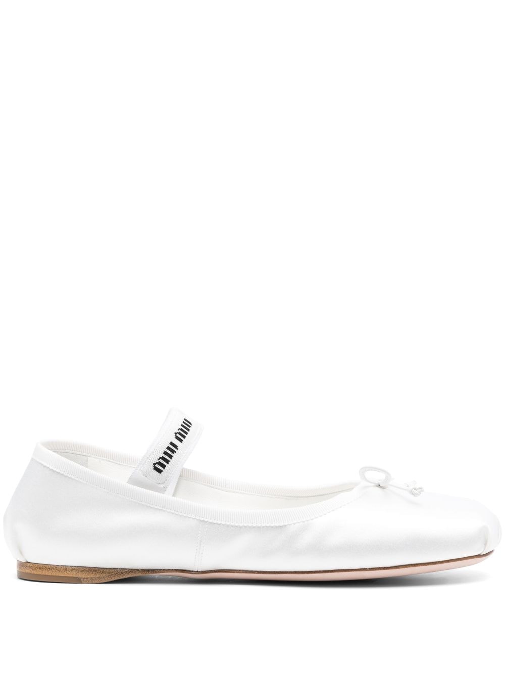 Miu Miu bow-embellished satin ballerina shoes - White