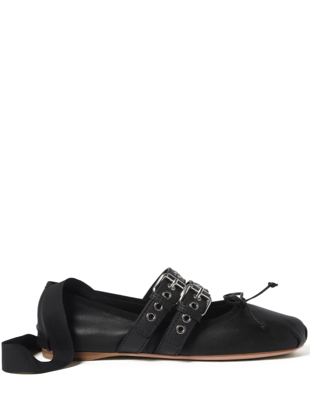 Miu Miu buckled leather ballerina shoes - Black von Miu Miu