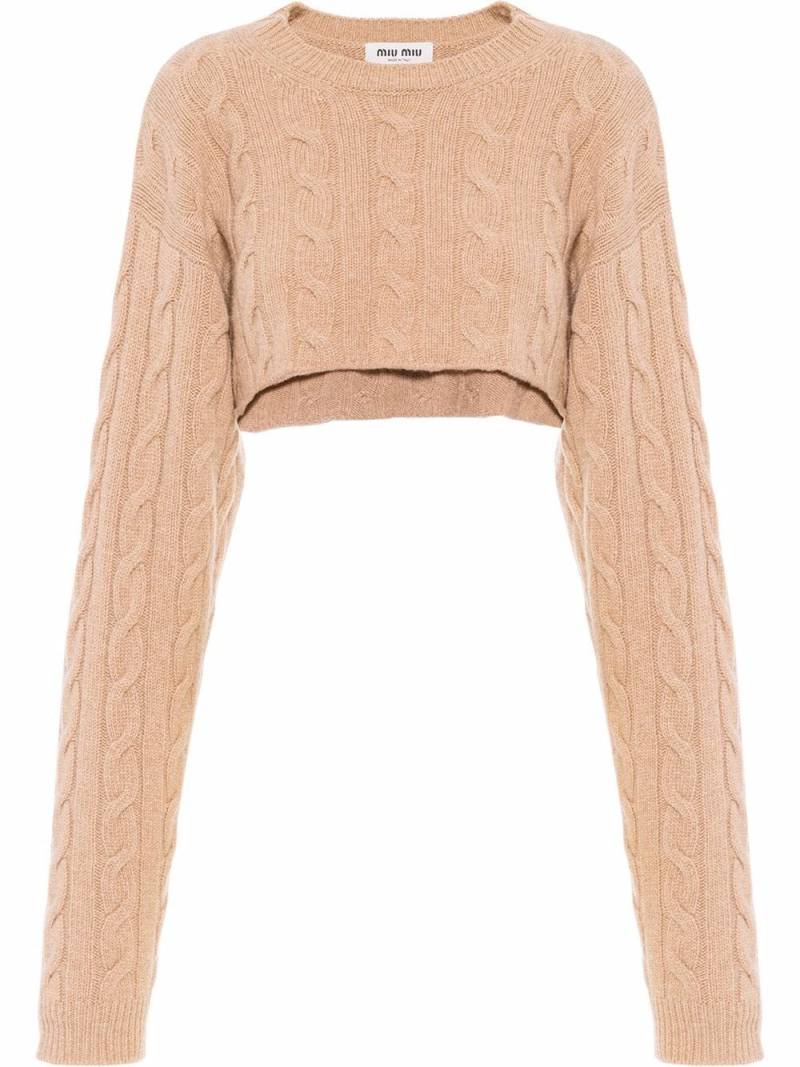 Miu Miu cable knit cropped cashmere jumper - Brown von Miu Miu