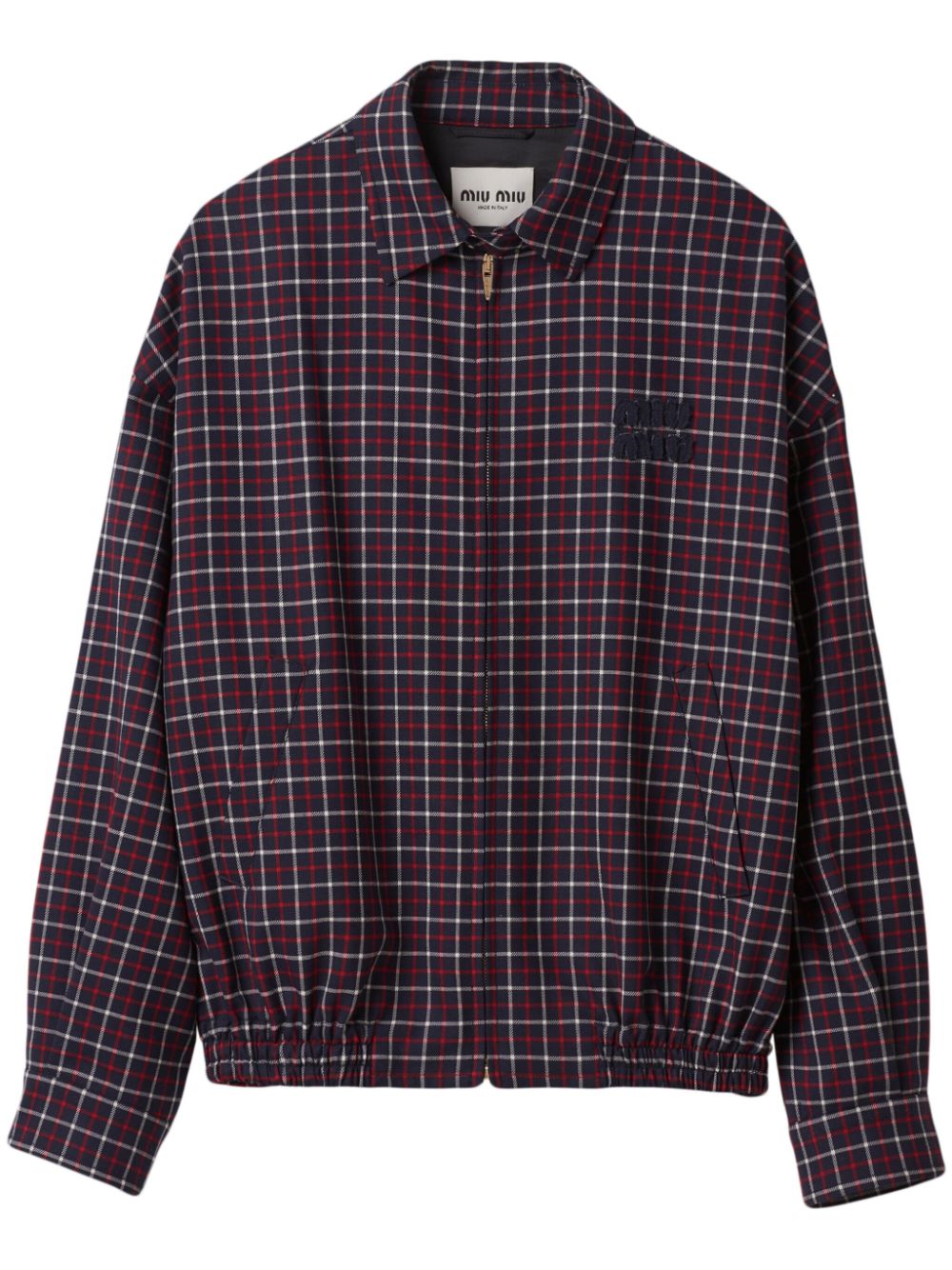 Miu Miu checked wool bomber jacket - Blue von Miu Miu