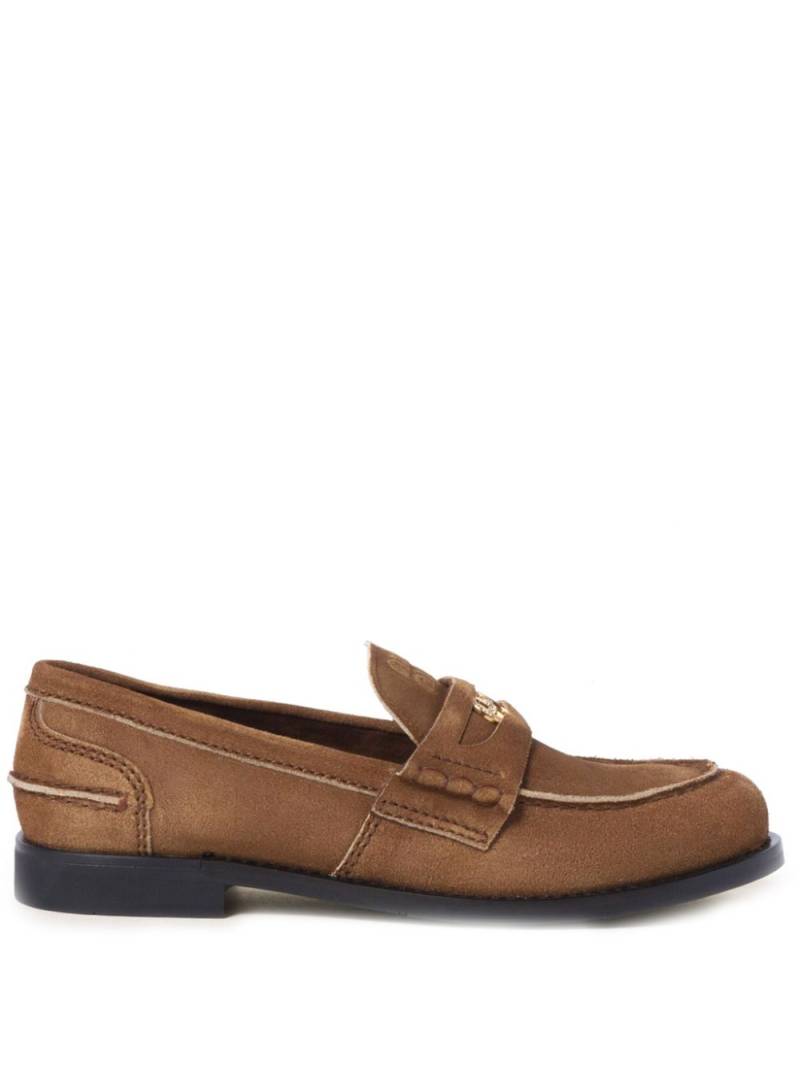 Miu Miu coin-plaque suede loafers - Brown von Miu Miu