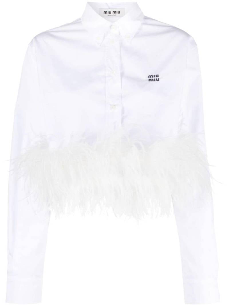 Miu Miu cropped feather-trim shirt - White von Miu Miu