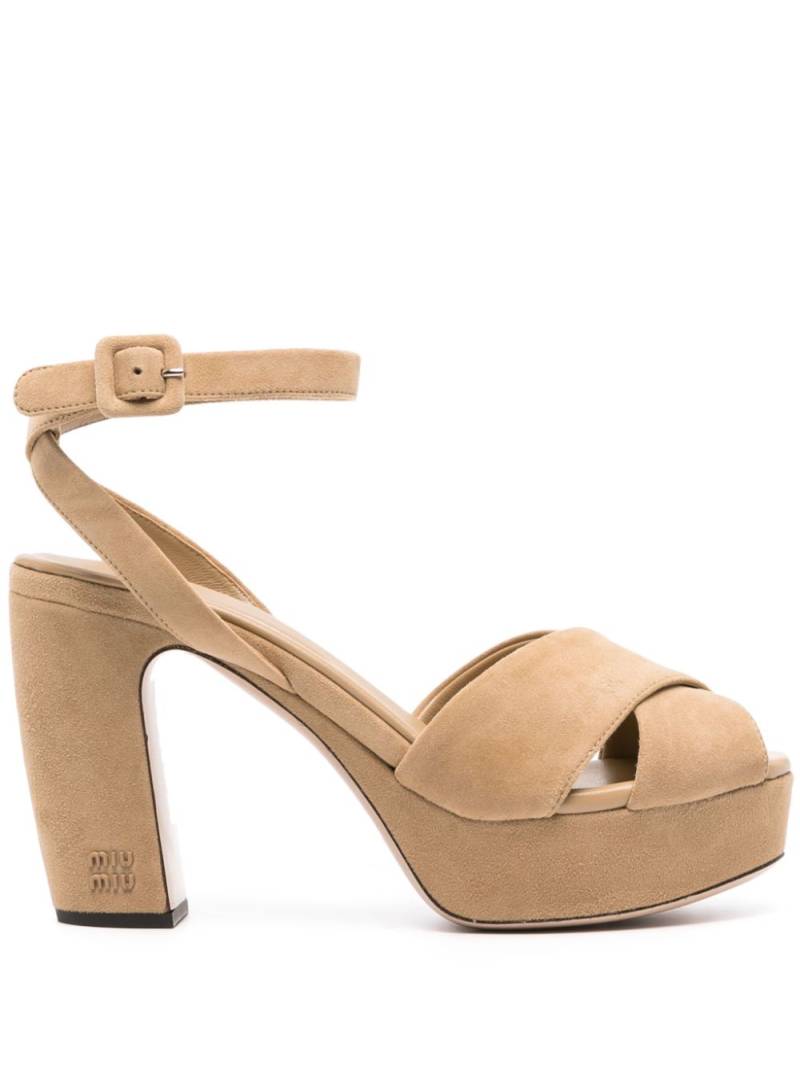 Miu Miu crossover suede platform sandals - Neutrals von Miu Miu