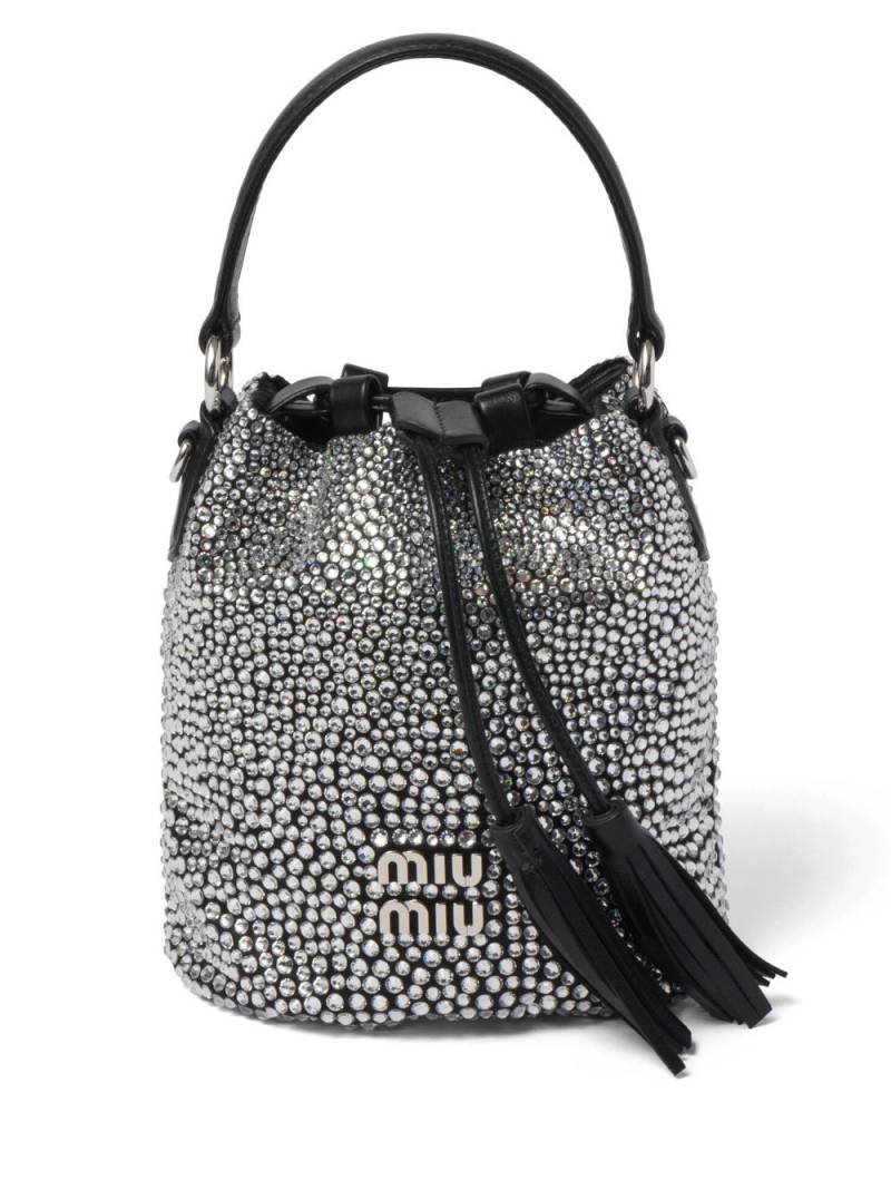 Miu Miu crystal-embellished satin bucket bag - Black von Miu Miu